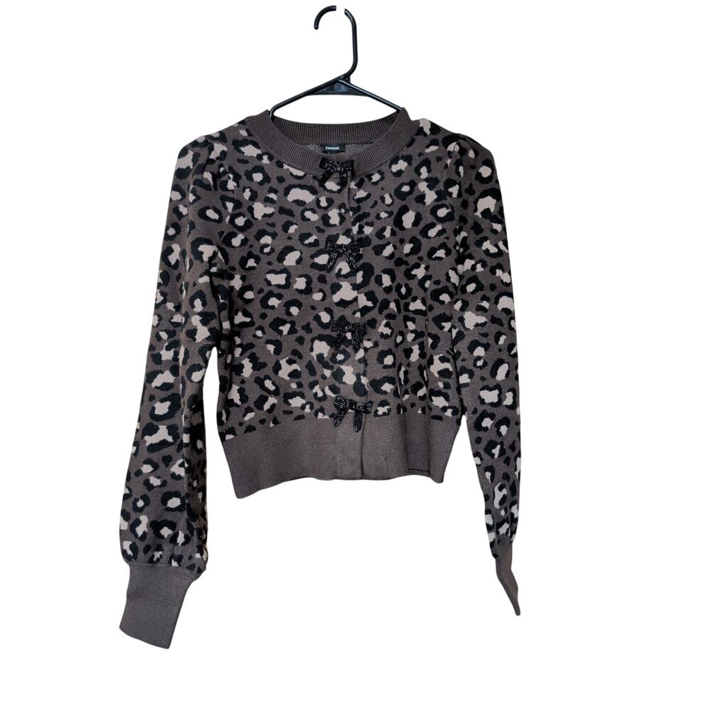 Express Women's Bow Cardigan Brown Animal Print Size XS